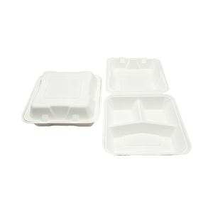 Promoção: Nova Embalagem Biodegradável Descartável de Polpa de Bagaço para Hambúrguer, Natural ou Branca, com Compartimentos de 6x6, 8x8, 9x6, 9x9 Polegadas para Alimentos - Product Image 3
