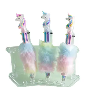 cute cartoon unicorn head 6 color plush ballpoint pen marker pen