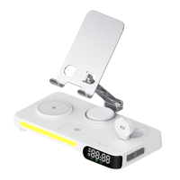 Chargeur sans fil magnétique 7-en-1 avec support, horloge, lumière LED, port Type-C pour téléphones mobiles, montres intelligentes, écouteurs