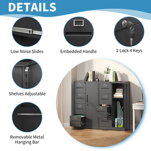 أثاث مكتب أمن خزانة فولاذية بباب واحد خزانة منخفضة 4 أدراج خزانة حفظ باللون الأسود - Product Image 6