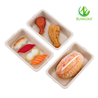 Plateau personnalisé en bagasse de canne à sucre SUMKOKA avec film de revêtement laminé PLA/CPET/PE/PBAT/EVOH, résistant à l'eau et à l'huile, vaisselle