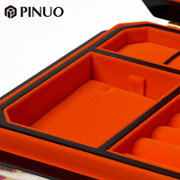 Boîte à bijoux PINUO à rayures multicolores, en velours orange avec fermoir doré, motif graphique, boîte de rangement personnalisée pour bijoux précieux pour femmes
