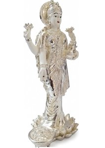 Handmade Minimalist 999 Silver Plated Goddess Dhan Lakshmi <b>Statue</b> for Diwali Puja Home Temple Decor Luxury Gift - Product Image 5