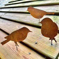 Jardin extérieur Quatre Oiseaux Rusty Metal Art Silhouette Vis Plug-in Jardin Pot De Fleur Décoration