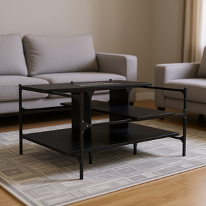 Tavolino da Caffè in Legno Ingegnerizzato Nero con Struttura in Acciaio Verniciato a Polvere, Design Moderno per Arredamento Soggiorno - Product Image 2