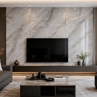 WYRAX Lembaran Marmer UV Abu-abu Muda Carrara untuk Dinding TV Ruang Tamu Apartemen, Pelapis Interior Apartemen Modern, Tebal 2.8mm, Ukuran 4x8ft
