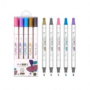 ชุดปากกามาร์คเกอร์แบบหัวคู่ 5 สี สำหรับเด็ก ระบายสี วาดภาพ เขียนได้ ล้างออกได้ แบบกำหนดเองได้ - Product Image 1