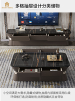 Table à thé en cuir italien de luxe, meuble TV en marbre, combinaison de salon post-moderne de Hong Kong