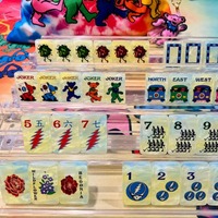 Jeu de tuiles de mahjong américain de luxe, 160 tuiles, motif Tie-Dye Jaune Soleil et Perle Grateful Dead, avec tapis de mahjong double face