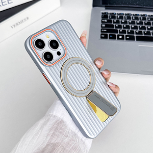 Funda Protectora Rígida de PC con Textura Metálica Antideslizante y Soporte para Carga Inalámbrica para <span class=keywords><strong>iPhone</strong></span> 16 17 Pro Max - Product Image 2