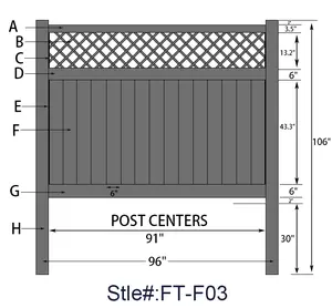 Panneau extérieur de barrière de style d'intimité de PVC de vinyle blanc de Fentech 6*8 pieds pour la piscine de jardin