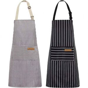 <b>Aprons</b> Kitchen Cooking <b>Aprons</b>, Adjustable Bib Soft <b>Chef</b> <b>Apron</b> With 2 Pockets for Men Women (Black/Brown Stripes) - Product Image 2