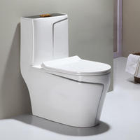Siphon bleu moderne anti-odeur à double chasse d'eau, une pièce avec bol allongé et finition colorée pour salle de bain