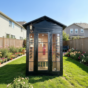 Sauna extérieur en bois massif noir, style <span class=keywords><strong>cube</strong></span>, traditionnel, pour jardin, avec Bluetooth et éclairage LED, certifié UL - Product Image 3