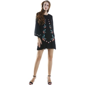 Vestidos Casuales Florales para Mujer, Personalizados, Cuello Redondo, Mangas Regulares, Corte en A, Vestido de Gasa Bordado - Product Image 3