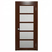 Porte d'entrée d'appartement en bois massif, finition bois foncé, étanche, avec vitrage, moderne, à montage encastré, pré-montée