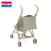 Poussette de poupée vintage Dollri Starri Premium Product Grey Green Fabric Pattern avec sac à dos pour poupées jusqu'à 18 ''Doll Carriage