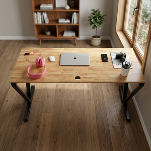 VConcept 140x60 Minimalist Style Work <b>Desk</b> with Assembled Steel Legs and Rubber Surface 75cm Height for Gym Bedroom and <b>Study</b> - Product Image 3