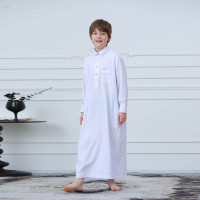 Thobe blanc pour enfants saoudiens, vêtements islamiques pour garçons, chemise à col boutonnée, Jubba, robe arabe, robe musulmane pour enfants, Dubaï, Qatar, Ramadan