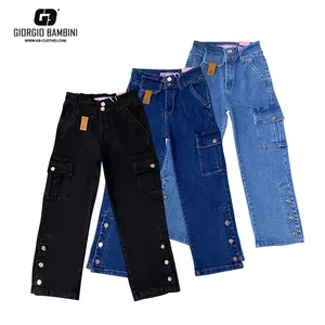 Nouveau pantalon à la mode pour enfants style ample 4-14Y filles pantalon couleur résistant à la décoloration jambe droite filles jean