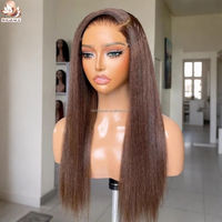 Perruque Lace Frontale 13x4 en Cheveux Humains Vierges Vietnamiens Bruts, Lisse Crépu, Couleur Marron, Sans Colle, Vente en Gros