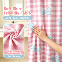 Rideau de douche en tissu imprimé nœud mignon et élégant ODM, rideau de salle de bain à séchage rapide à carreaux roses pour la décoration d'appartements et de maisons