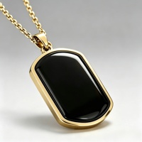 Collier pendentif en obsidienne noire naturelle, plaqué or 18K PVD, acier inoxydable 316L, pierre précieuse, hypoallergénique, étanche