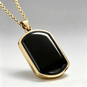 Collier pendentif en obsidienne noire naturelle, plaqué <span class=keywords><strong>or</strong></span> 18K PVD, acier inoxydable 316L, pierre précieuse, hypoallergénique, étanche - Product Image 2