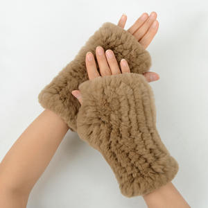 Vente flash : Gants en fourrure de lapin véritable tricotés, gants d'hiver, mitaines, manchettes, neufs, 100% fourrure de lapin naturelle - Product Image 2