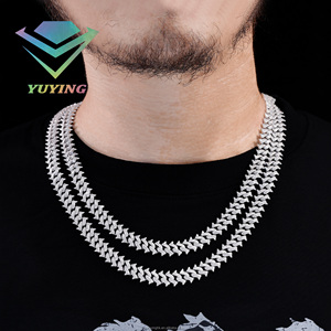 Cadena cubana de diseño especial con puntas, diamantes de moissanita VVS, pasa la prueba del diamante, chapada en oro sobre plata de ley 925, certificada por GRA. - Product Image 5