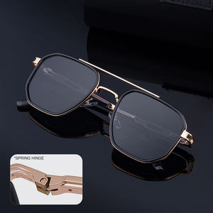 Occhiali da <span class=keywords><strong>Sole</strong></span> Partagas Retro Designer con Logo Personalizzato, Montatura Quadrata Morbida in Metallo, Doppio Ponte, Cerniera a Molla, Protezione UV400 per Uomo - Product Image 3