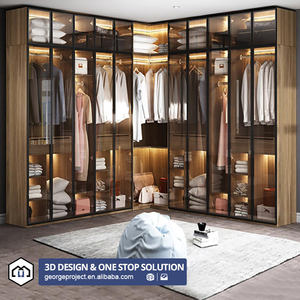 โครงการวิลล่าสไตล์แคนาดา ตู้เสื้อผ้าแบบวอล์กอิน ดีไซน์ปรับแต่งได้ พร้อมกระจกและโครงโลหะ MDF สำหรับห้องนอน  ตู้เก็บเสื้อผ้าแบบกำหนดเอง - Product Image 2