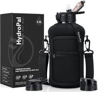 Bouteilles d'eau en plastique de 2,2 L avec étui, bouteille d'eau sport en PETG de 74 oz facile à nettoyer, bouteilles d'eau d'un demi-gallon avec marqueur de temps