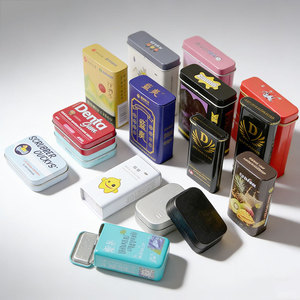 Boîte en métal rectangulaire personnalisée avec couvercle à charnière pour emballage de bonbons, chewing-gums, pilules et cigarettes - Product Image 1