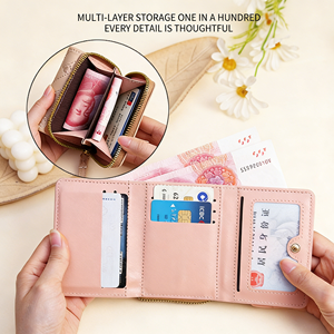 PU Leather Light <strong>Blue</strong> Heart Embroidery Short <strong>Wallet</strong> Factory Direct <strong>Women</strong> Cute Mini Bifold Card Holder <strong>Wallet</strong> - Product Image 5