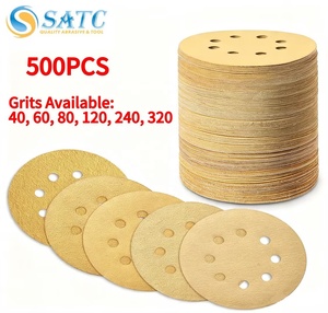 En Stock 500 Unidades Discos de Lijado Dorados de 5 Pulgadas (125mm) con Velcro Tipo H, Grano 40-320 para Lijadora Orbital, para Madera, Metal y Plástico - Product Image 1