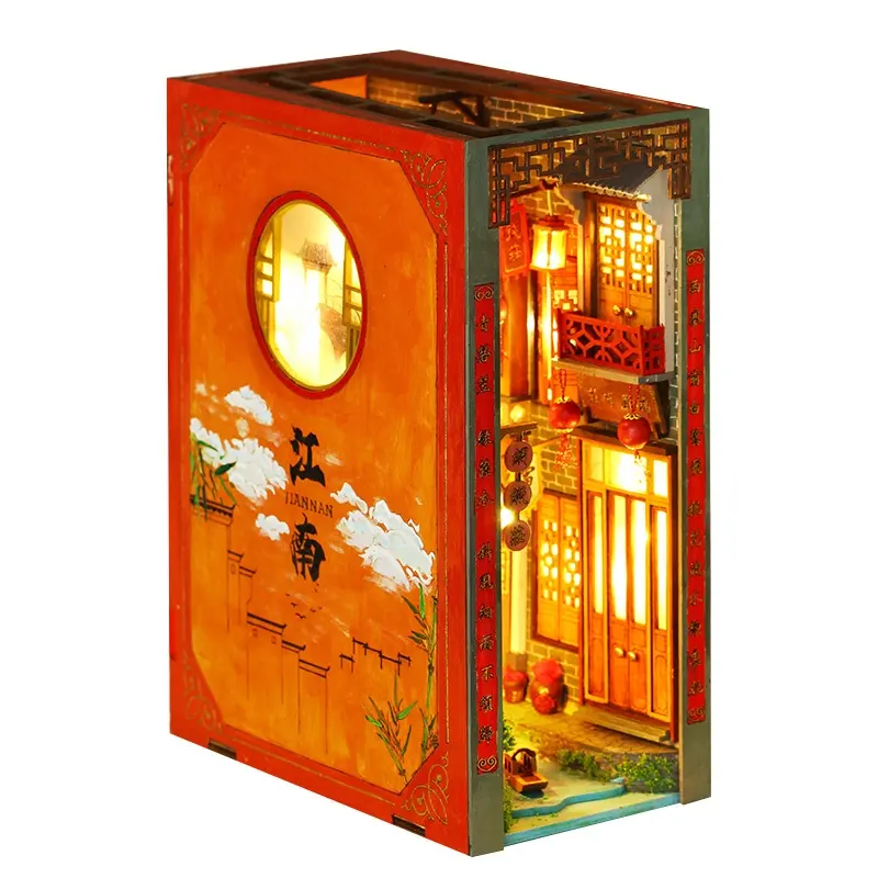 IIECREATE Deams Jiangnan Book Nook3D木製DIYミニチュアハウス組み立ておもちゃブックエンド