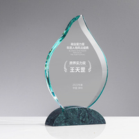Trophées en cristal personnalisés en forme de feuille avec base en marbre, récompenses de reconnaissance, plaques de récompense en cristal avec base, cadeau, vente en gros