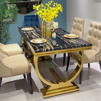 Table à manger rectangulaire moderne avec pieds en acier inoxydable doré, meubles de luxe pour la cuisine et la salle à manger