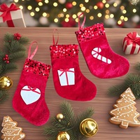Mini chaussettes de Noël de luxe en velours à sequins, petites décorations suspendues pour sapin de Noël, sacs cadeaux pour bonbons pour fêtes de fin d'année