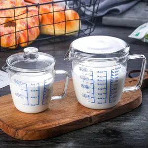 Wholesale glass milk liquid 250ml 500ml measuring cup set measuring jug with lid