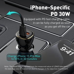 Ldnio <span class=keywords><strong>C103</strong></span> USB C Xe Hơi Sạc 60W (30W + 30W) Dual Port Pd 3.0 Kép Loại C Nhanh Chóng Xe Sạc Adapter Điện Thoại Di Động Redmi Lưu Ý - Product Image 5