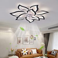 Ventilateurs de plafond en acrylique modernes en gros, lampes de ventilateur en forme de lotus noir, luminaire de ventilateur de plafond à profil bas pour salon et chambre à coucher