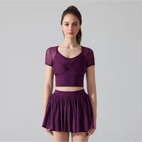 Ensemble de tenue de tennis 2 pièces pour femme 2026 : haut court à manches courtes et jupe en maille unie, tissu en maille haute densité, séchage rapide, idéal pour le yoga et la gym