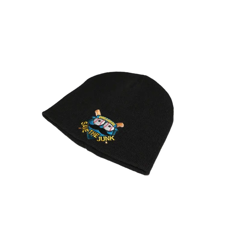 Topi rajut tengkorak akrilik kustom pria topi Beanie olahraga promosi musim dingin rajutan katun rajut bulu domba