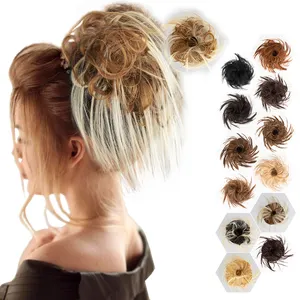 Kualitas Tinggi Murah Keriting Elastis Band Wanita Scrunchie Wrap Postiches Perruque Palsu Rambut Sintetis Chignon Rambut Potong Berantakan Roti