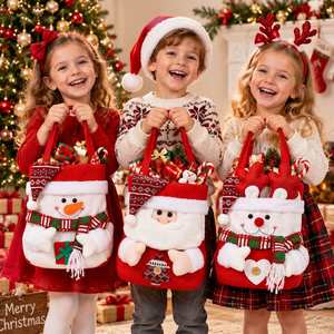 3Pcs Christmas Bags <b>Large</b> <b>Santa</b> Snowman Reindeer Candy Tote Holiday Party Gift Packaging Xmas Decoration - Product Image 2