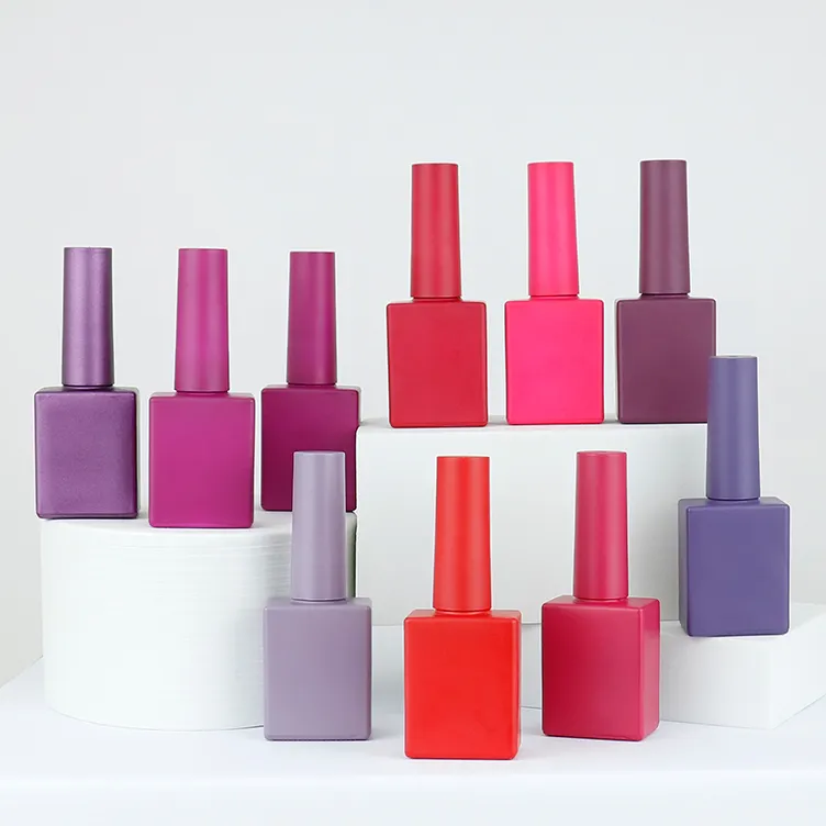 Private logo10ml 12ml 15ml red purple square shape glass nail polish bottle with brush and cap