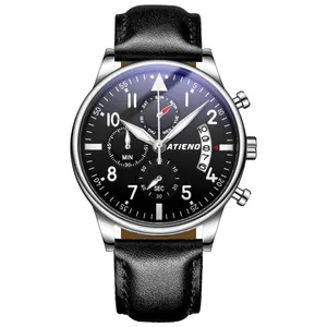 Venta al por mayor de la fábrica de cuero negro hombre Unisex minimalista reloj