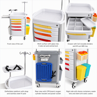 Chariot d'urgence médical moderne pour hôpital, chariot de soins infirmiers à 5 tiroirs en ABS, poignées de tiroir dégradées jaune-rouge pour usage clinique
